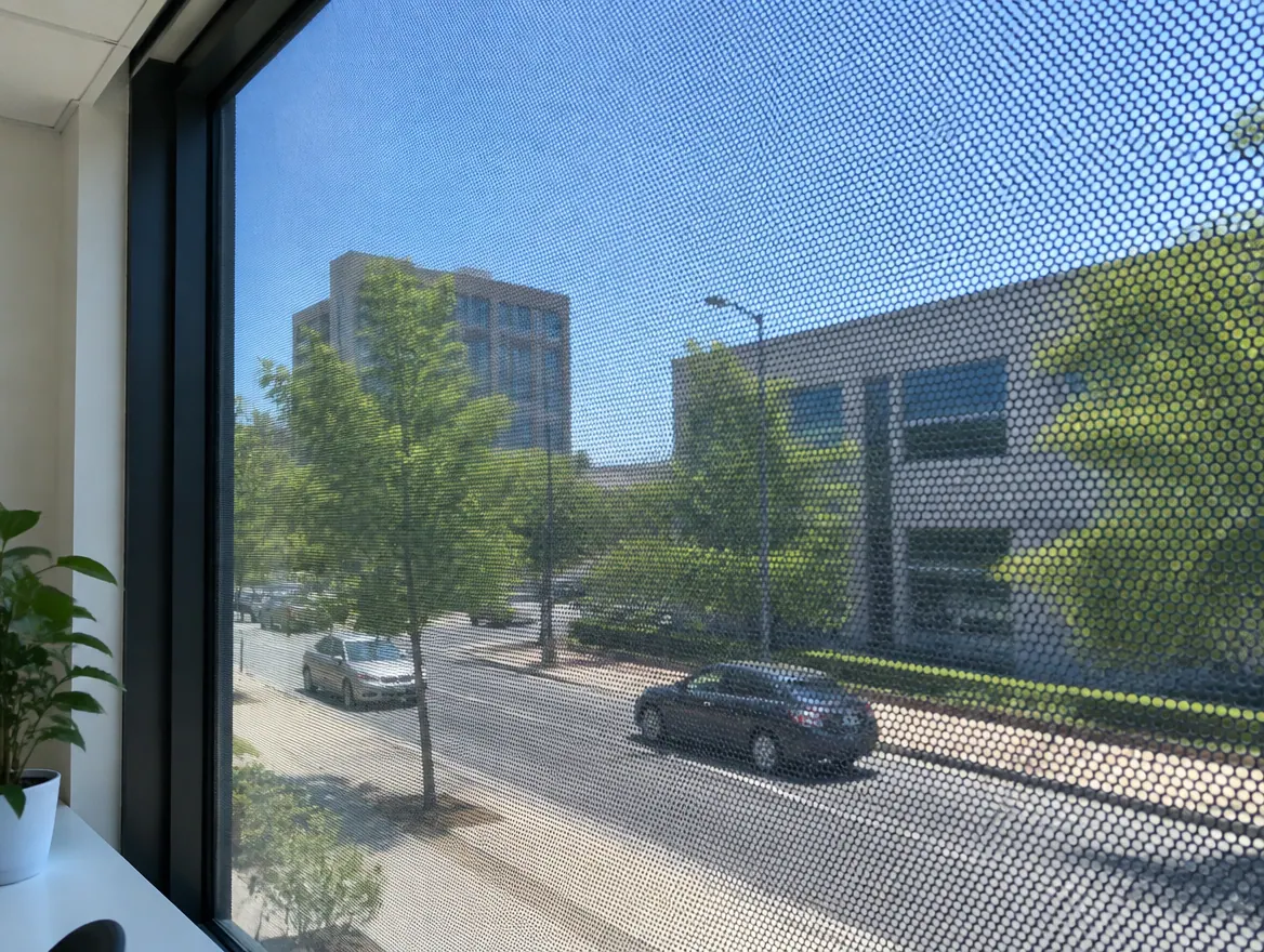 Vista desde el interior a través de una ventana con vinil microperforado